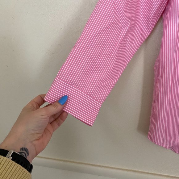 Lauren Ralph Lauren | Pink Striped Button up with 3/4 sleeves - Picture 4 of 6